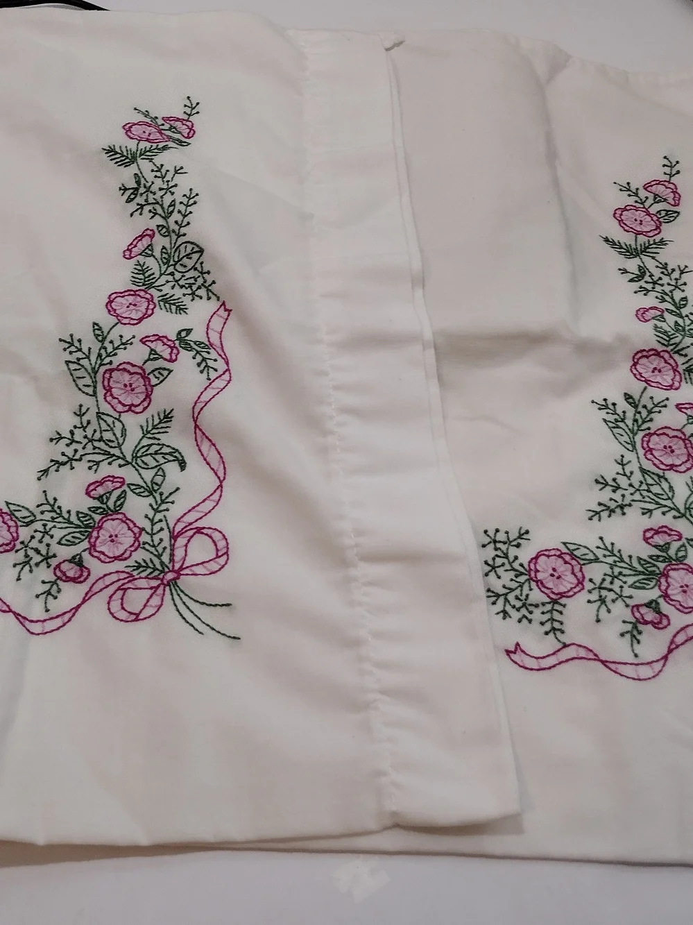 Vintage Hand-Embroidered Pillowcases with Floral Design